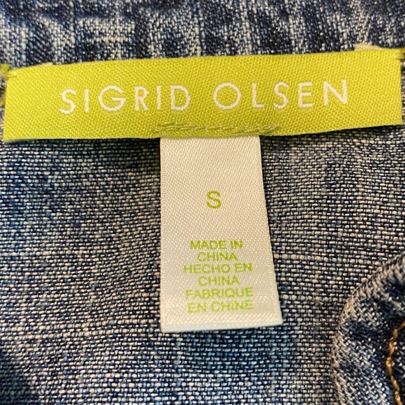 SIGRID OLSEN BOHO DENIM JACKET STRUCTURED WITH WOOD BEADS EMBROIDERED SIZE SMALL - Picture 9 of 16